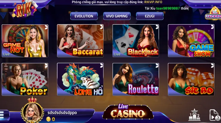 Danh Mục Các Trò Chơi Tại Sảnh LiveStream Casino RikVip Chân Thực Nhất Hiện Nay