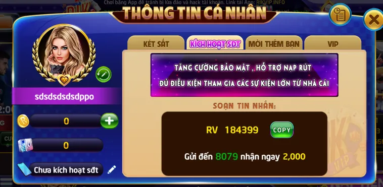 Kích Hoạt Số Điện Thoại Tại RikVip Cho Anh Em Tân Thủ Mới Nhất